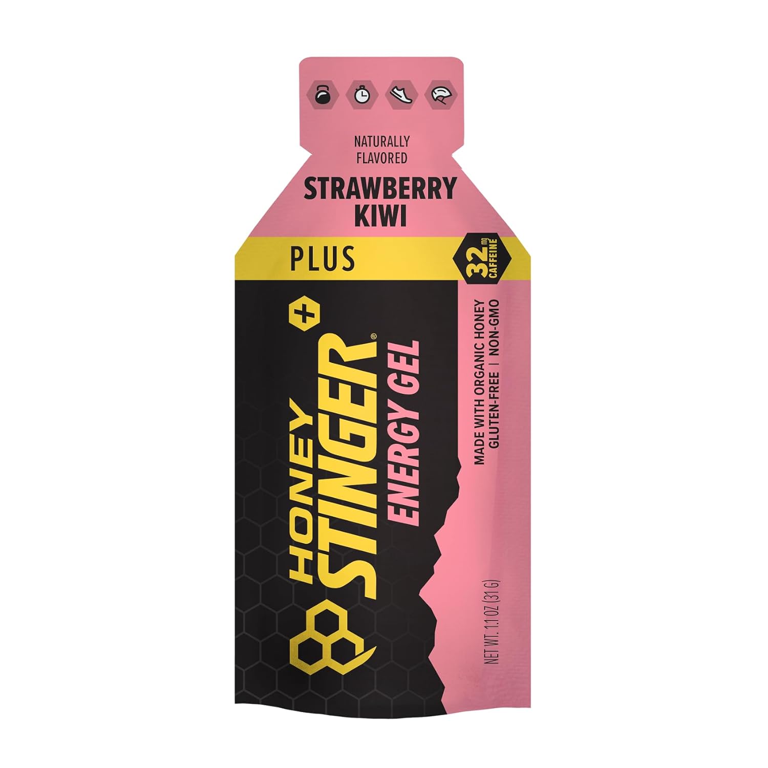Organic Honey Caffeinated Energy Gel - Strawberry Kiwi Flavor | Gluten-Free | Sports Nutrition for Exercise, Running, and Performance | 24 Pack for Home and Gym