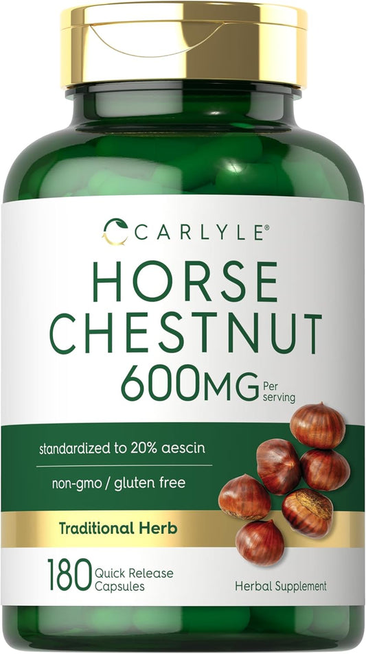 Organic Horse Chestnut Capsules 600mg | 180 Count | Non-GMO, Gluten Free Supplement