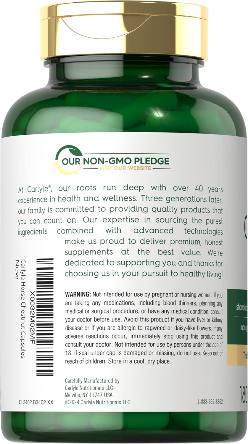 Organic Horse Chestnut Capsules 600mg | 180 Count | Non-GMO, Gluten Free Supplement