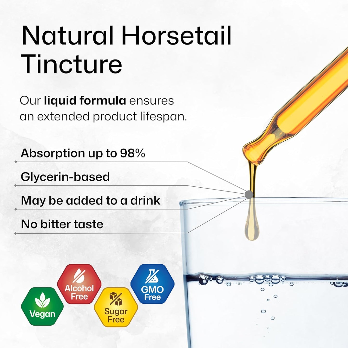 Organic Horsetail Tincture for Hair Support - Pure Vegan Ingredients - Alcohol & Sugar Free - 2 Fl.Oz.