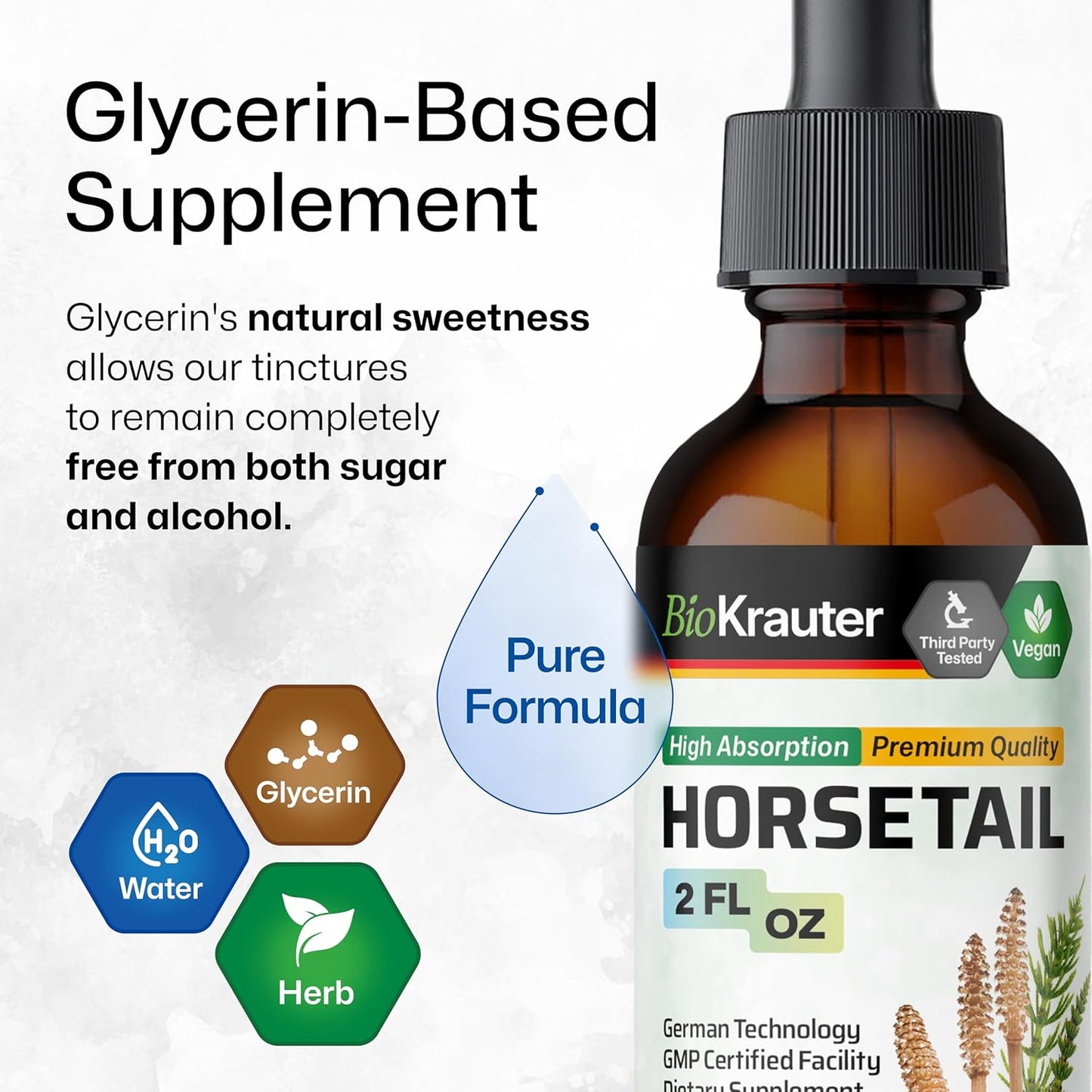 Organic Horsetail Tincture for Hair Support - Pure Vegan Ingredients - Alcohol & Sugar Free - 2 Fl.Oz.