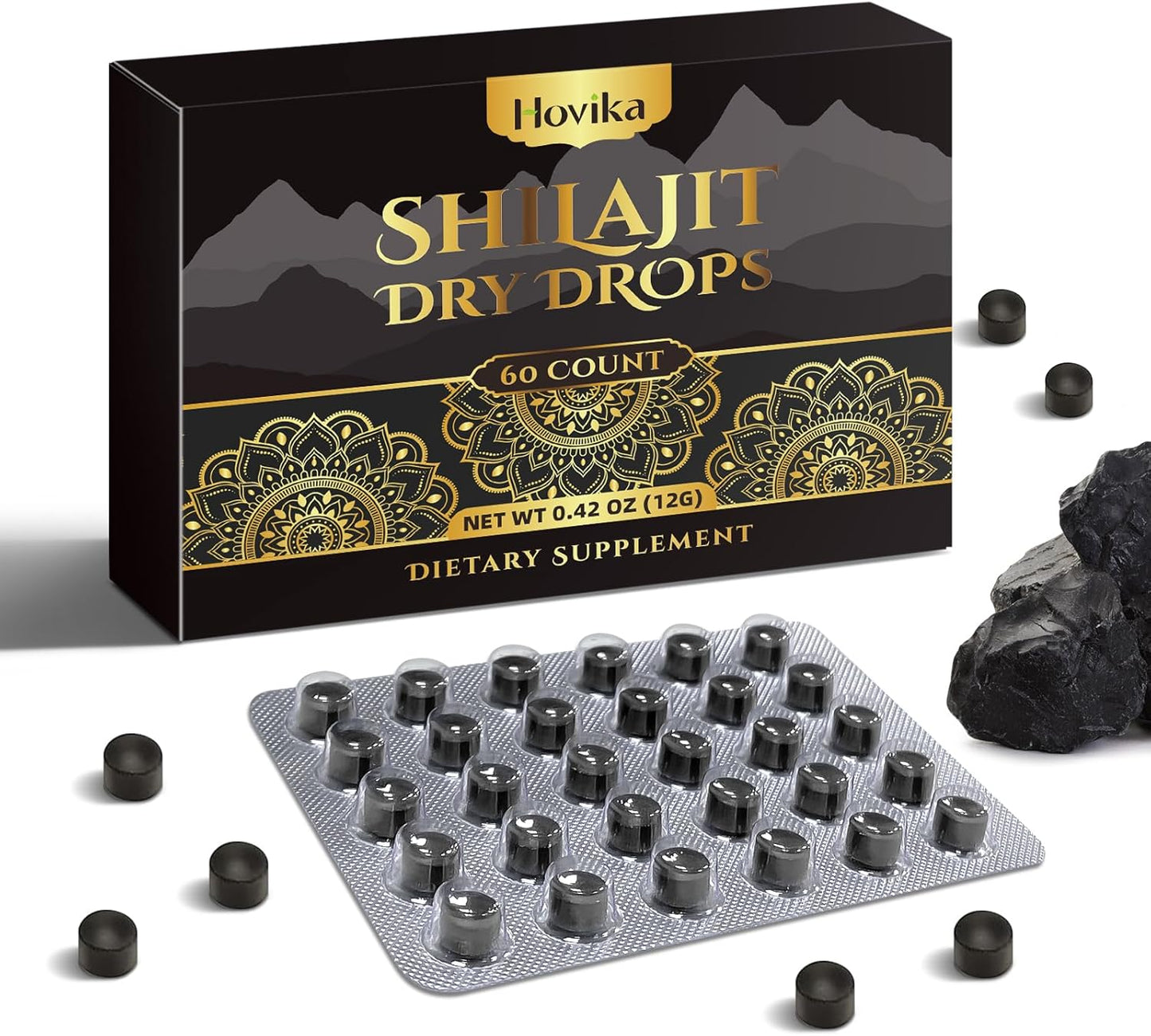 Organic Hovika Himalayan Shilajit Resin Tablets - 100% Pure with 85+ Trace Minerals & Fulvic Acid for Metabolism, Brain Boost, Energy & Immune Support