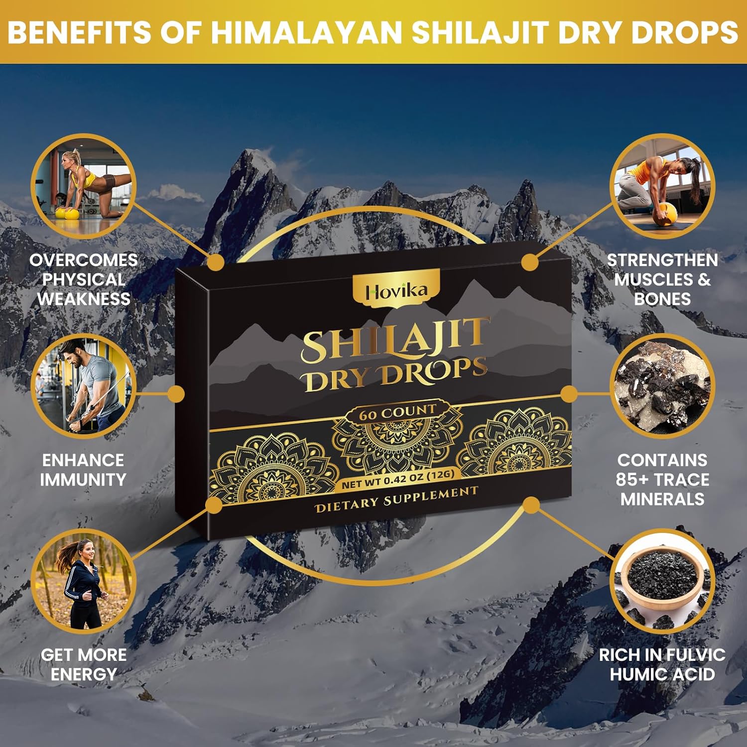 Organic Hovika Himalayan Shilajit Resin Tablets - 100% Pure with 85+ Trace Minerals & Fulvic Acid for Metabolism, Brain Boost, Energy & Immune Support