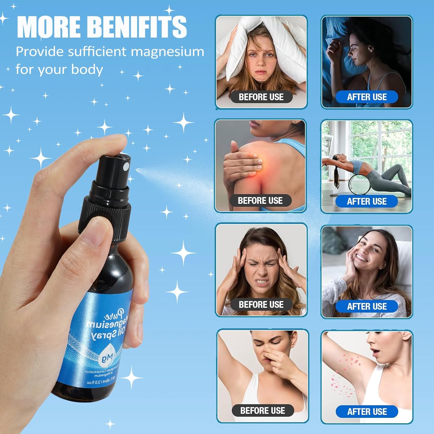 Organic HUALIJIA Magnesium Oil Spray for Feet, Easy Absorption, 2.02 Fl Oz