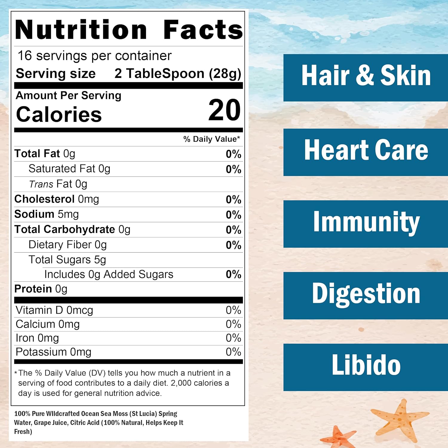 Organic HX HEALISTIX Grape Sea Moss Gel - Superfood with 92 Vitamins for Immune Support, Non-GMO, Keto, Vegan - St Lucia Wildcrafted