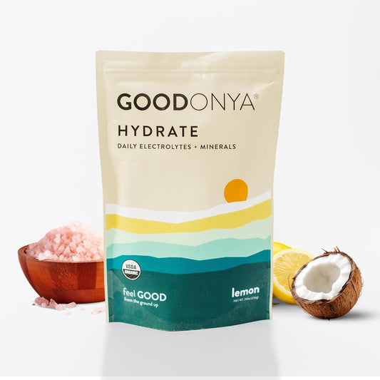 Organic Hydration Electrolyte Powder with Lemon & Coconut Water - 1g Sugar, USDA Organic & Plant-Based - 42 Servings