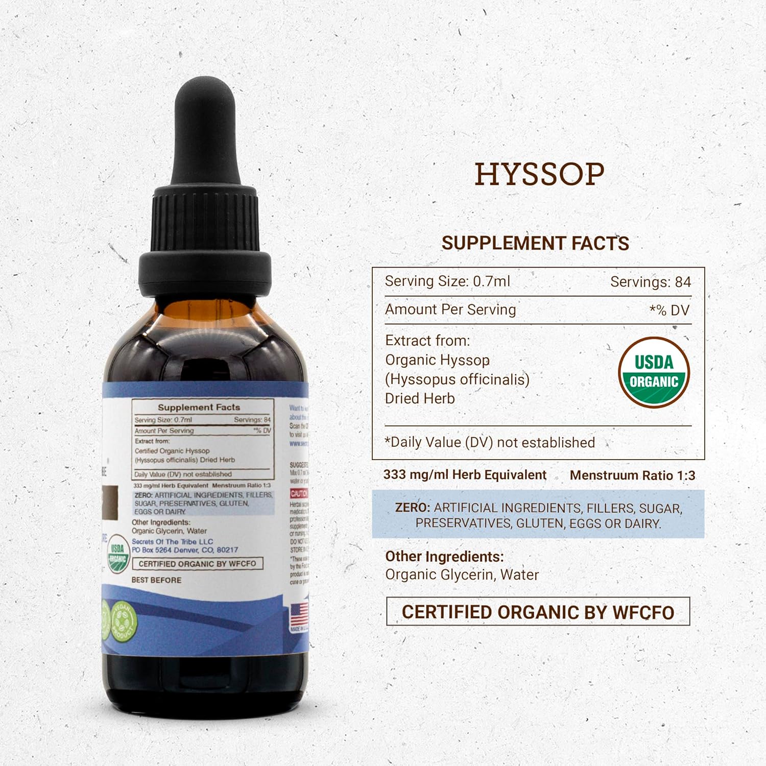 Organic Hyssop Extract Drops - Alcohol-Free, High-Potency Herbal Supplement - 100% Certified USDA Organic Hyssop Herb - 2 oz