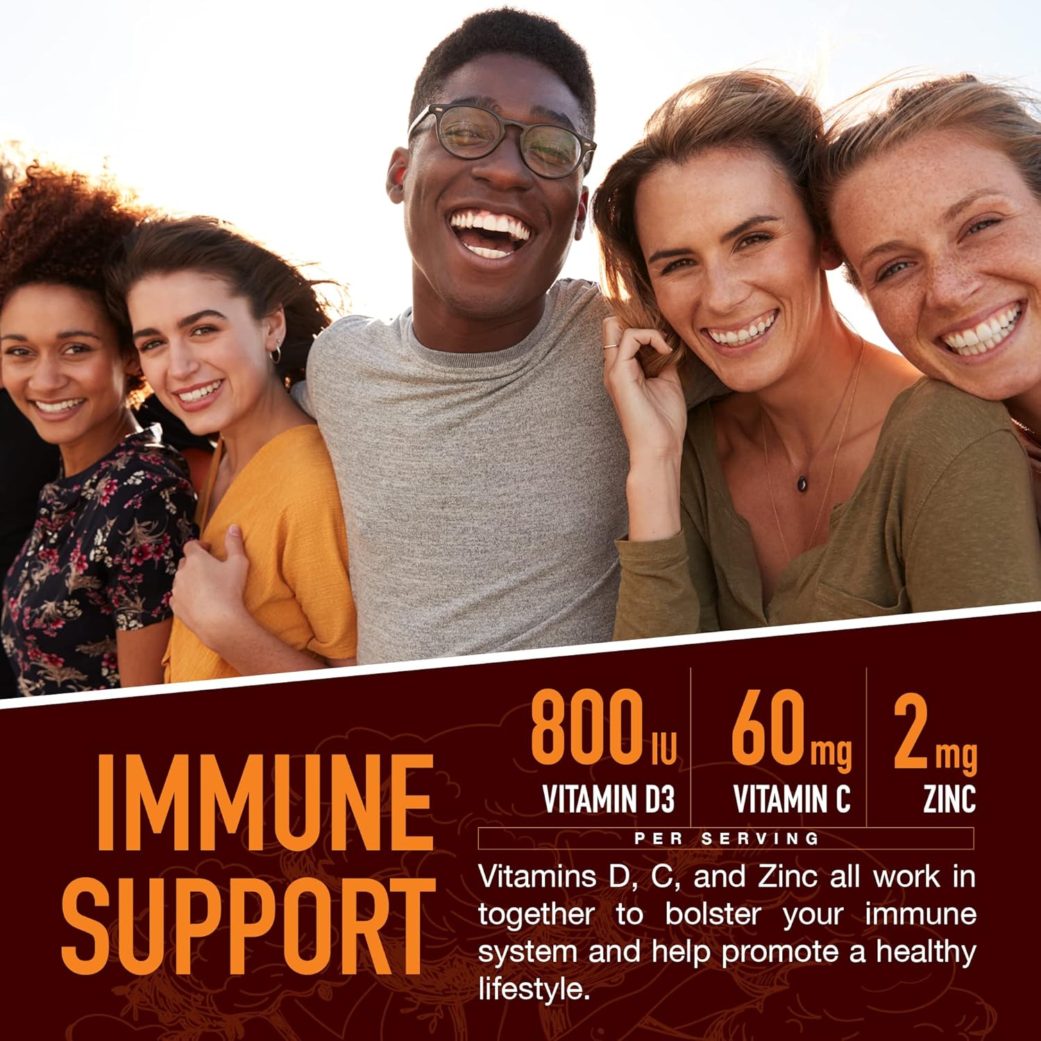 Organic Immune Health Gummies with Vitamin C, D3, Zinc - Multivitamin Support (60 Count)