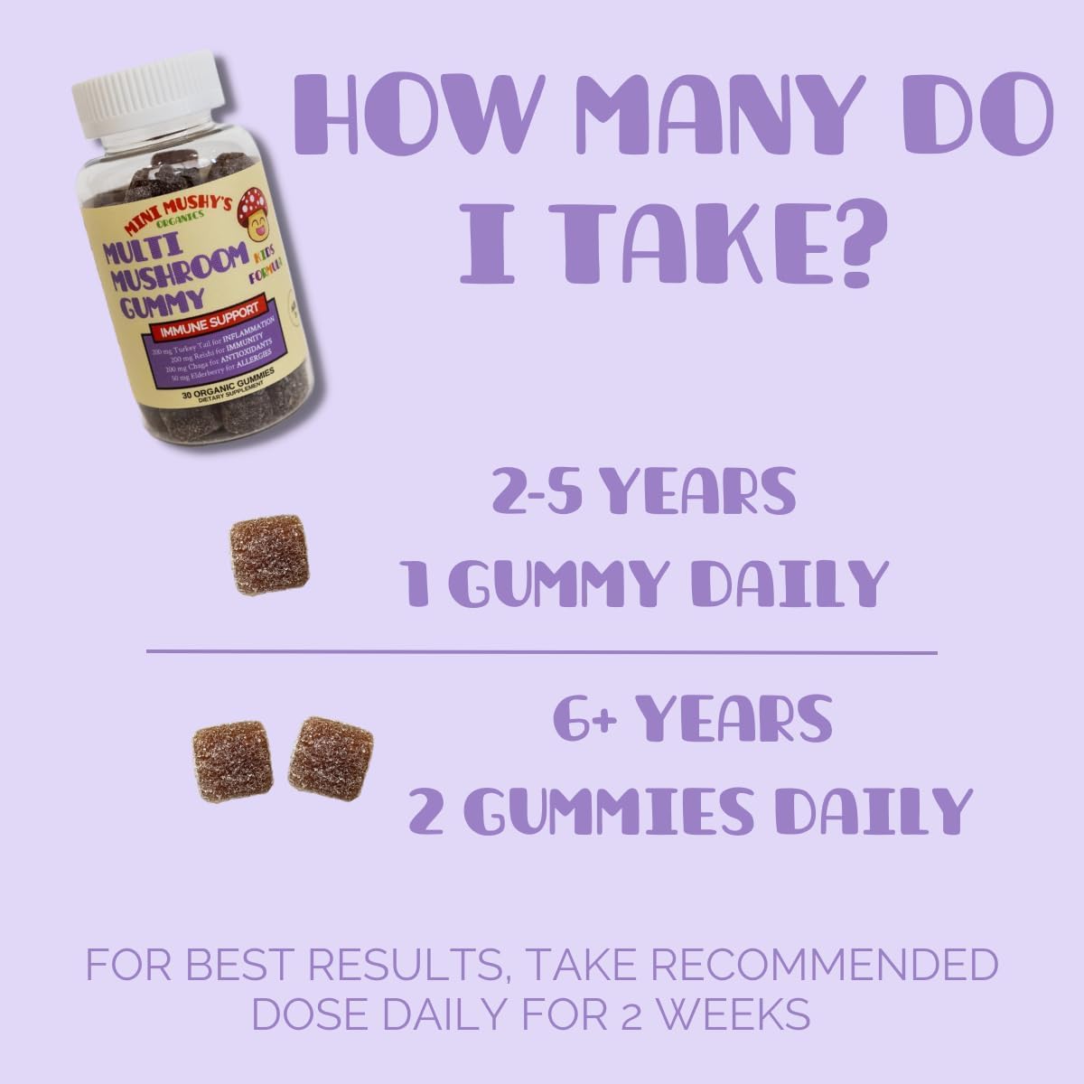 Organic Immune Support Gummies for Kids 2+ | Mini Mushy's Multi Mushroom & Elderberry | Allergy-Friendly, Low Sugar, Strawberry Flavor - 30 Count