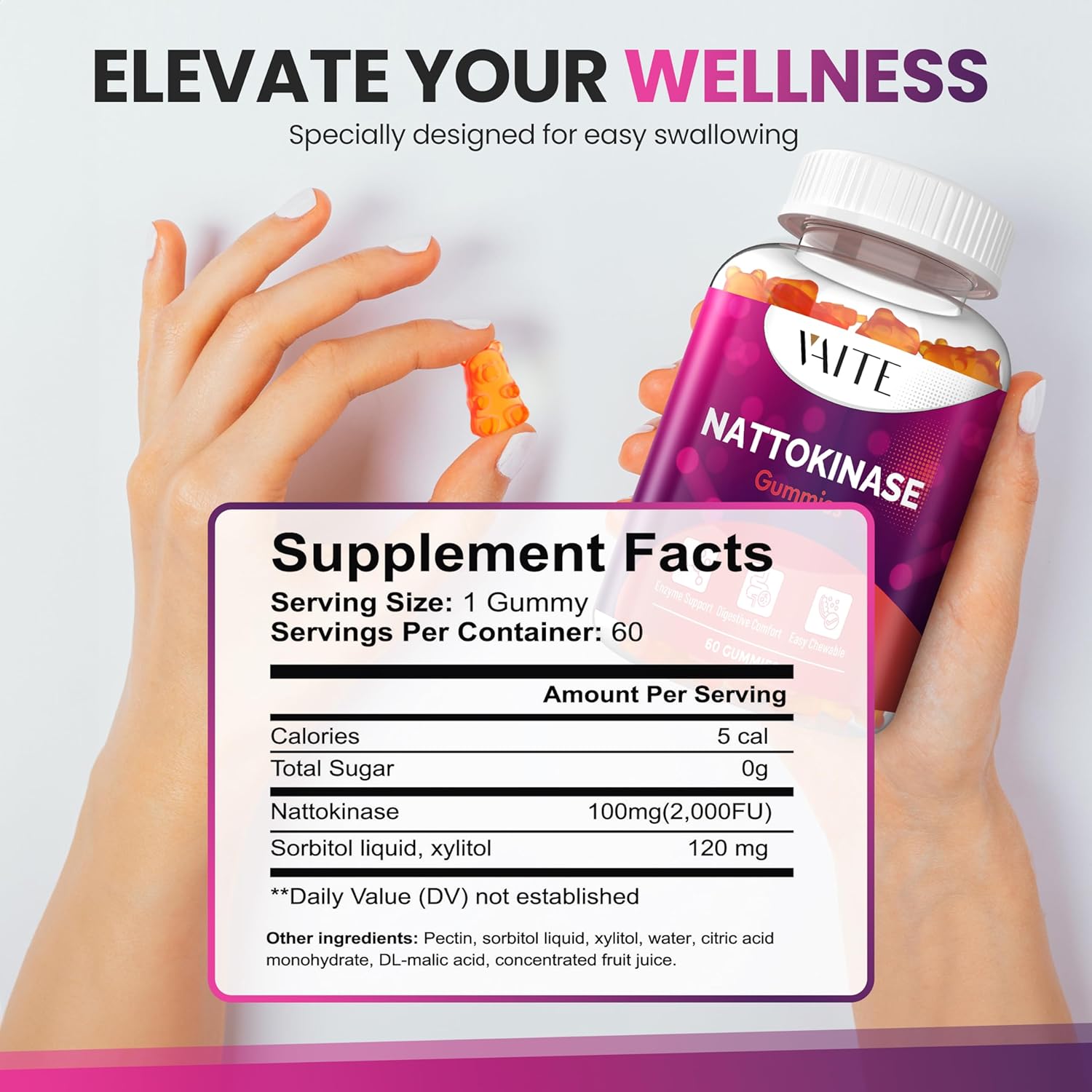 Organic Immune Support Gummies with Vitamin C and Zinc for Adults and Kids, 60 Count