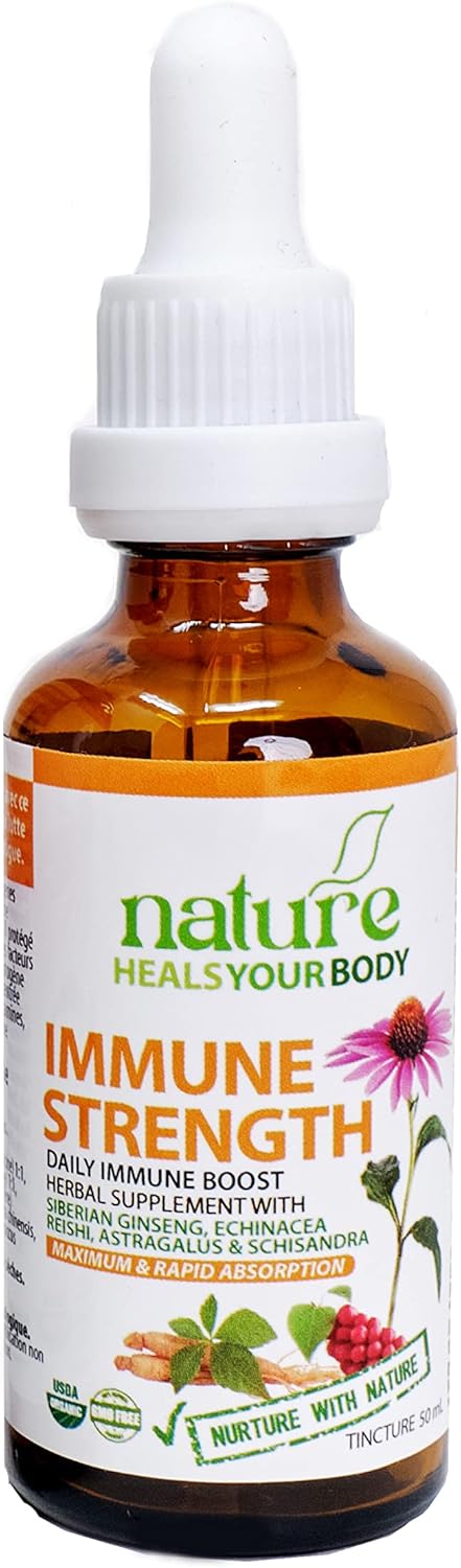 Organic Immune Support Tincture with Siberian Ginseng, Echinacea, Reishi, Astragalus, and Schisandra - Daily Natural Booster (50 mL)