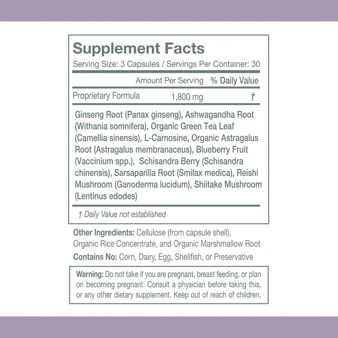 Organic Immune System & Stress Support Capsules with Astragalus, Reishi, Shiitake, Ginseng, Ashwagandha - 90 Count