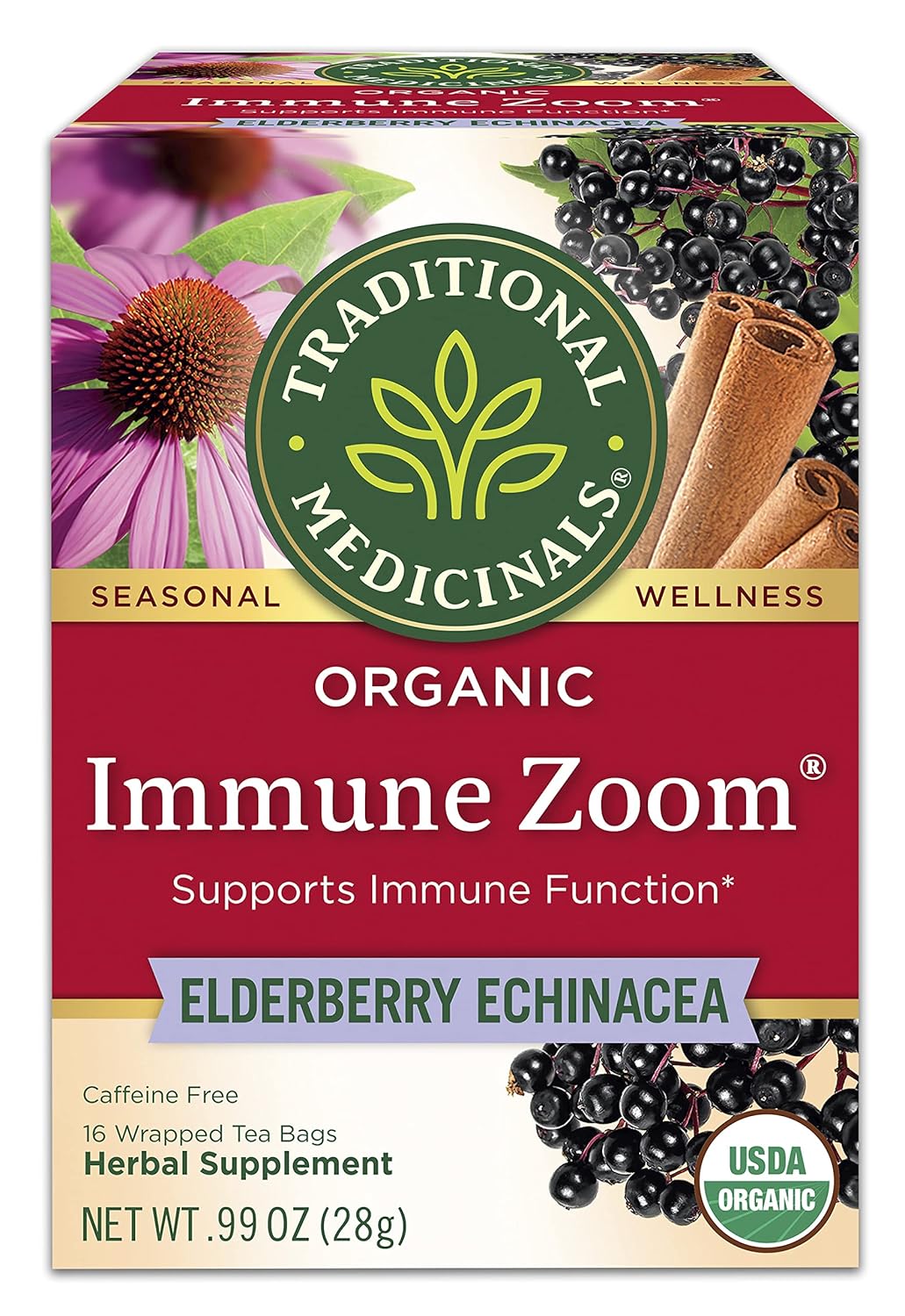 Organic Immune Zoom Echinacea Elderberry Tea, 32 Tea Bags