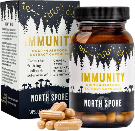Organic Immunity Mushroom Extract Capsules | Turkey Tail, Chaga, Reishi, Maitake, Shiitake Blend | 100% Fruiting Body Extracts - 120 ct