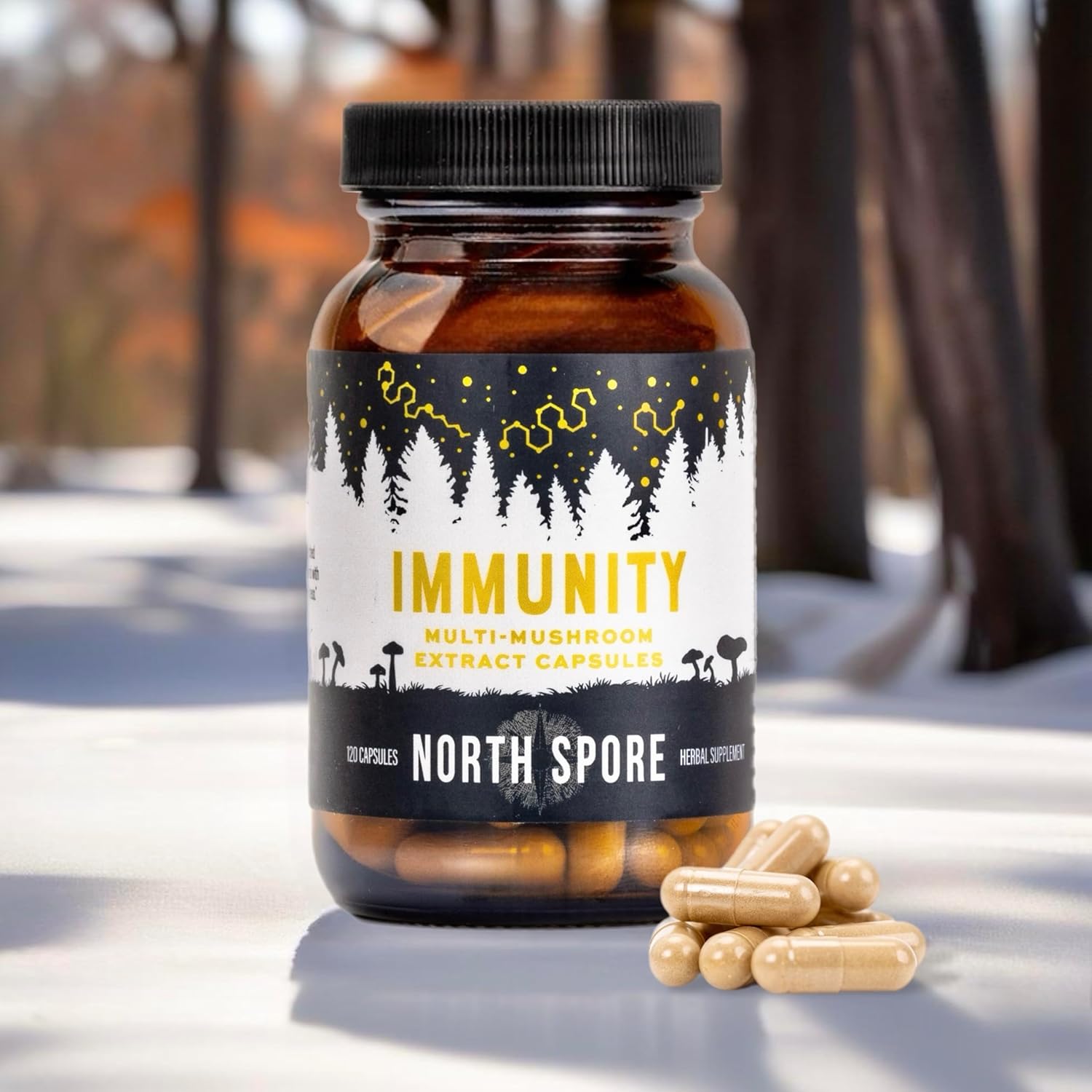 Organic Immunity Mushroom Extract Capsules | Turkey Tail, Chaga, Reishi, Maitake, Shiitake Blend | 100% Fruiting Body Extracts - 120 ct