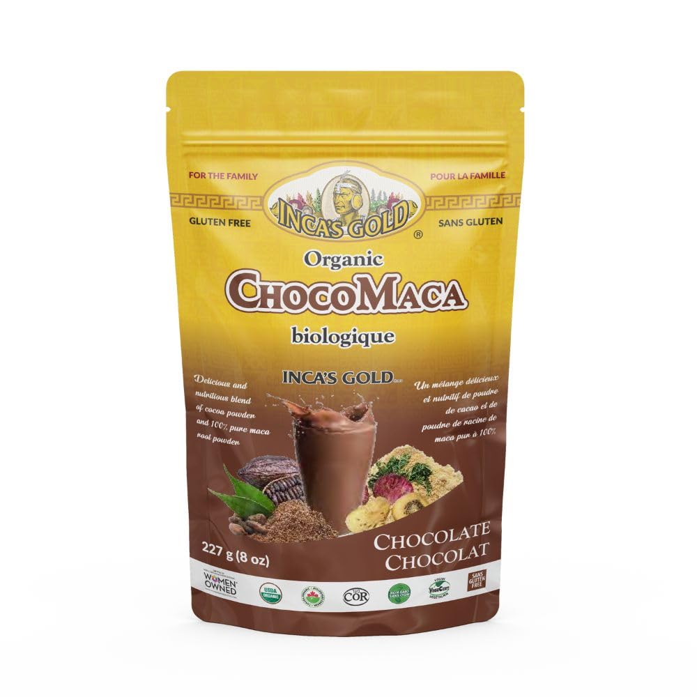 Organic INCA'S GOLD Cocoa Maca Powder 227g - Adaptogenic Superfood Blend, Gluten-free & Non-GMO, Kosher Certified