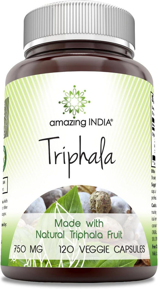 Organic India Triphala Capsules | 750mg per Serving | 120 Veg Caps | Non-GMO & Gluten-Free | Pure Triphala Fruit Formula