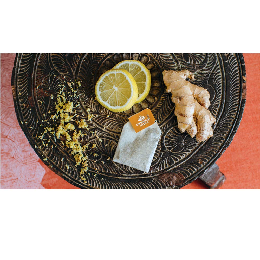 Organic India Tulsi Ginger Herbal Tea - Stress Relief & Immune Support - 18 Infusion Bags, 6 Pack - USDA Certified Organic, Gluten-Free, Vegan, Caffeine-Free
