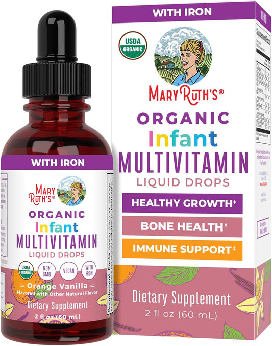 Organic Infant Multivitamin with Iron | Liquid Drops for 6-12 Months | Immune Support & Wellness | Vegan | Non-GMO | Gluten-Free | 2 Fl Oz