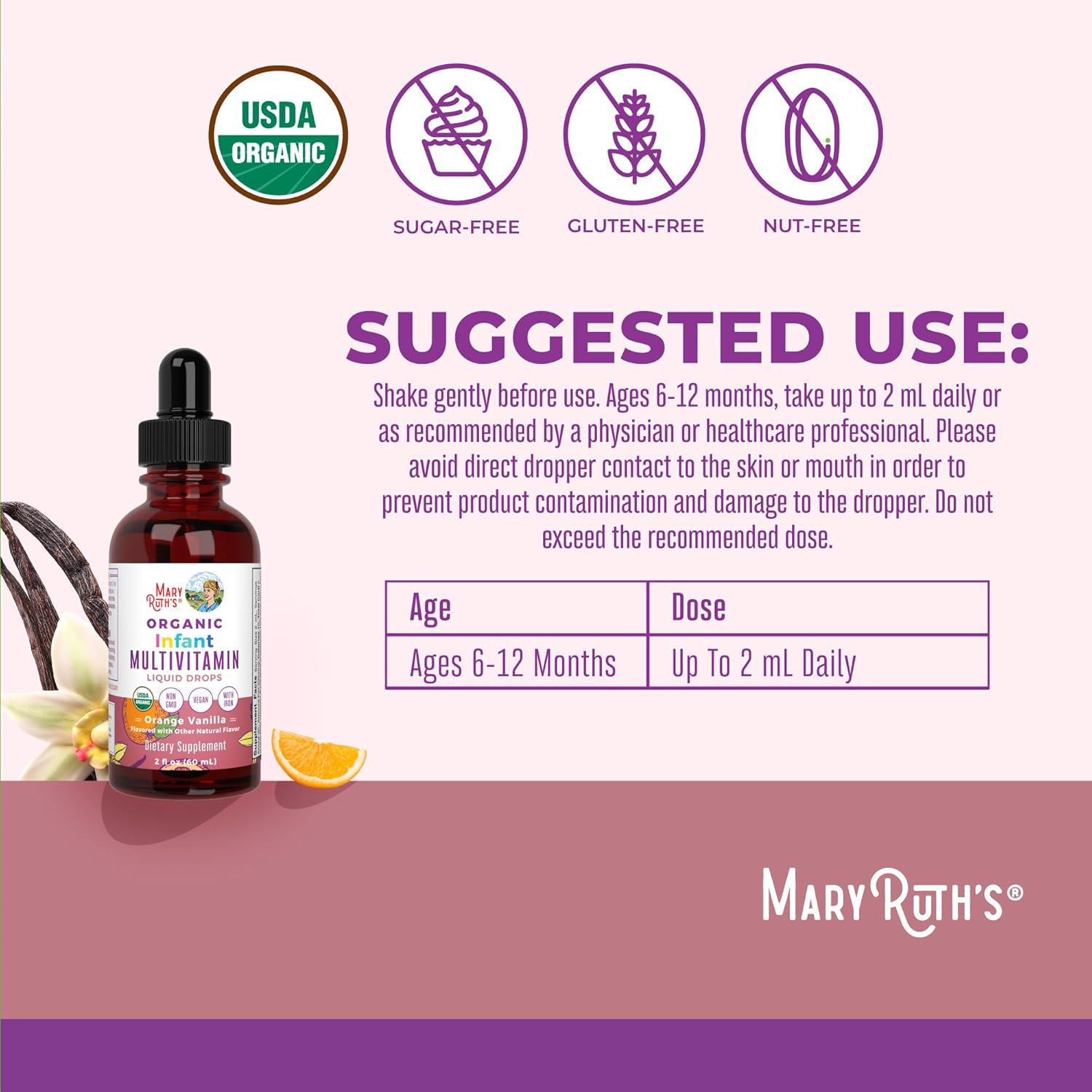 Organic Infant Multivitamin with Iron | Liquid Drops for 6-12 Months | Immune Support & Wellness | Vegan | Non-GMO | Gluten-Free | 2 Fl Oz