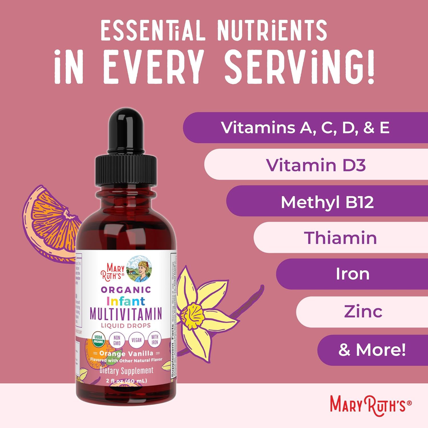 Organic Infant Multivitamin with Iron | Liquid Drops for 6-12 Months | Immune Support & Wellness | Vegan | Non-GMO | Gluten-Free | 2 Fl Oz