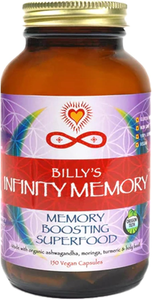Organic Infinity Greens Memory and Focus Supplement with Lions Mane, Ashwagandha, Holy Basil, Turmeric - 150 Capsules for Men and Women