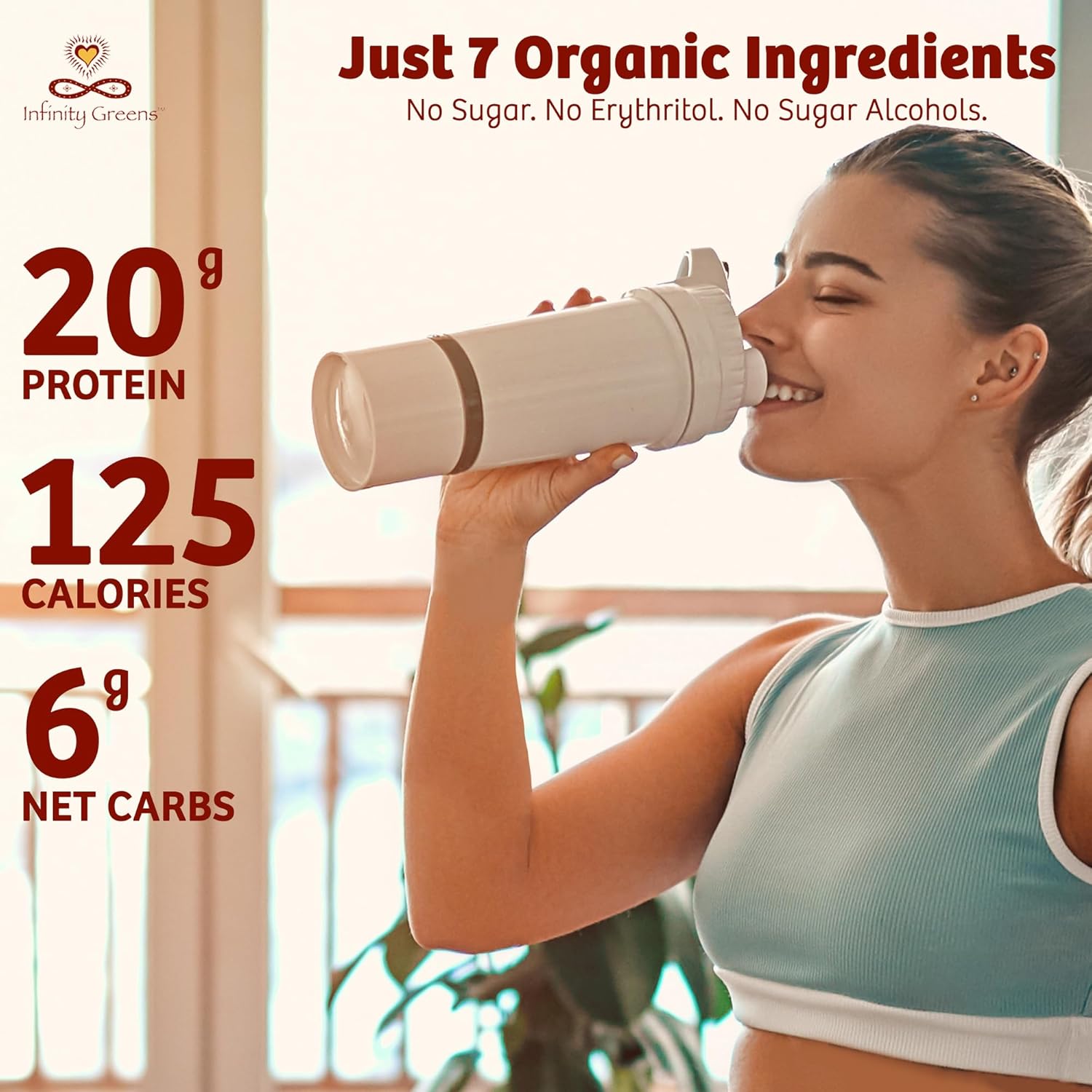 Organic Infinity Greens Plant Based Protein Powder with Enzymes & Prickly Pear Nopal Cactus - Vegan, Sugar Free, Non GMO (580g)