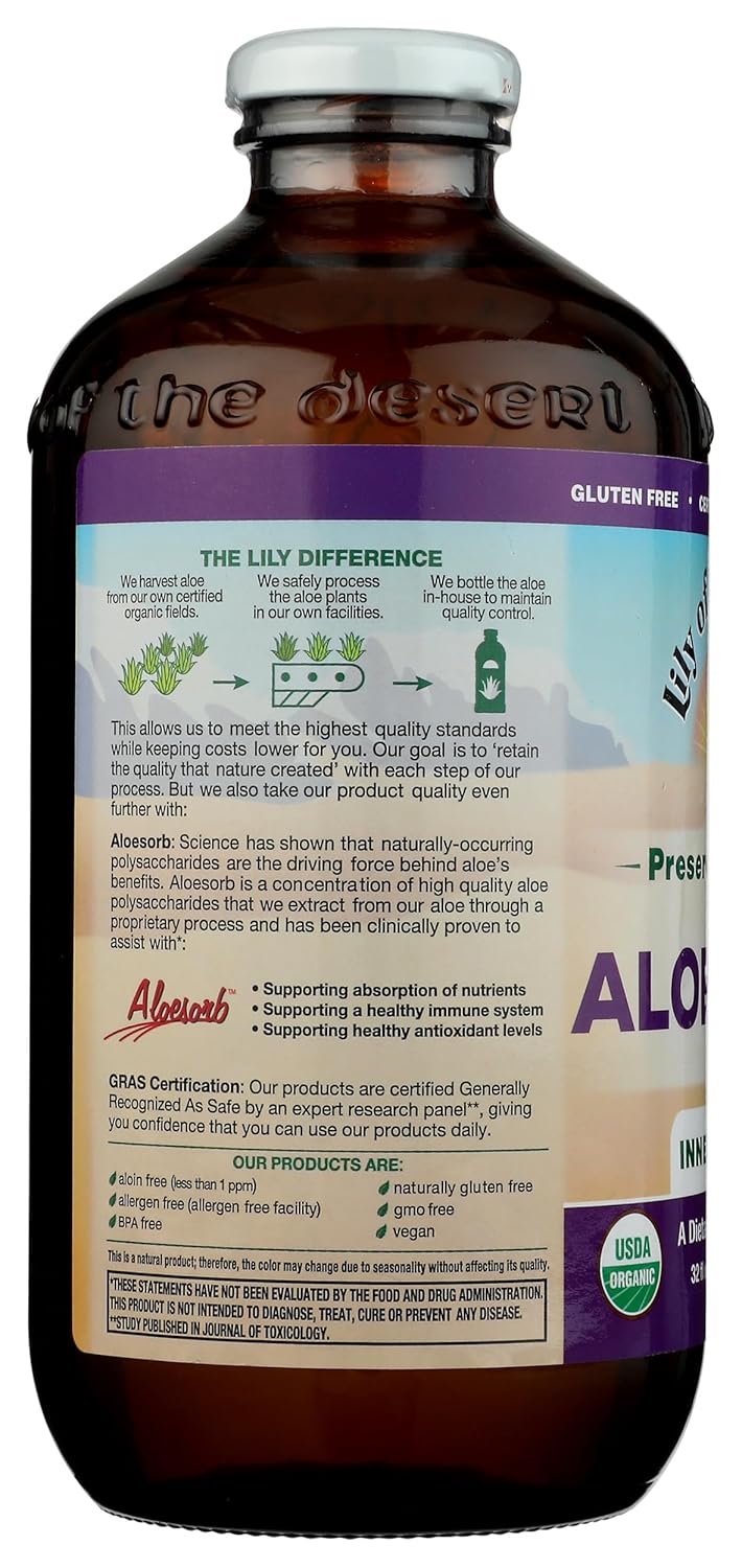Organic Inner Fillet Aloe Vera Juice - Natural Vitamins, Digestive Enzymes, Gut Health, Stomach Relief & Glowing Skin - 32 Fl Oz - BoostGo Australia