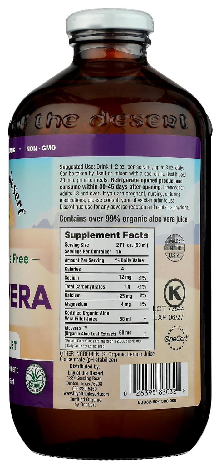 Organic Inner Fillet Aloe Vera Juice - Natural Vitamins, Digestive Enzymes, Gut Health, Stomach Relief & Glowing Skin - 32 Fl Oz - BoostGo Australia