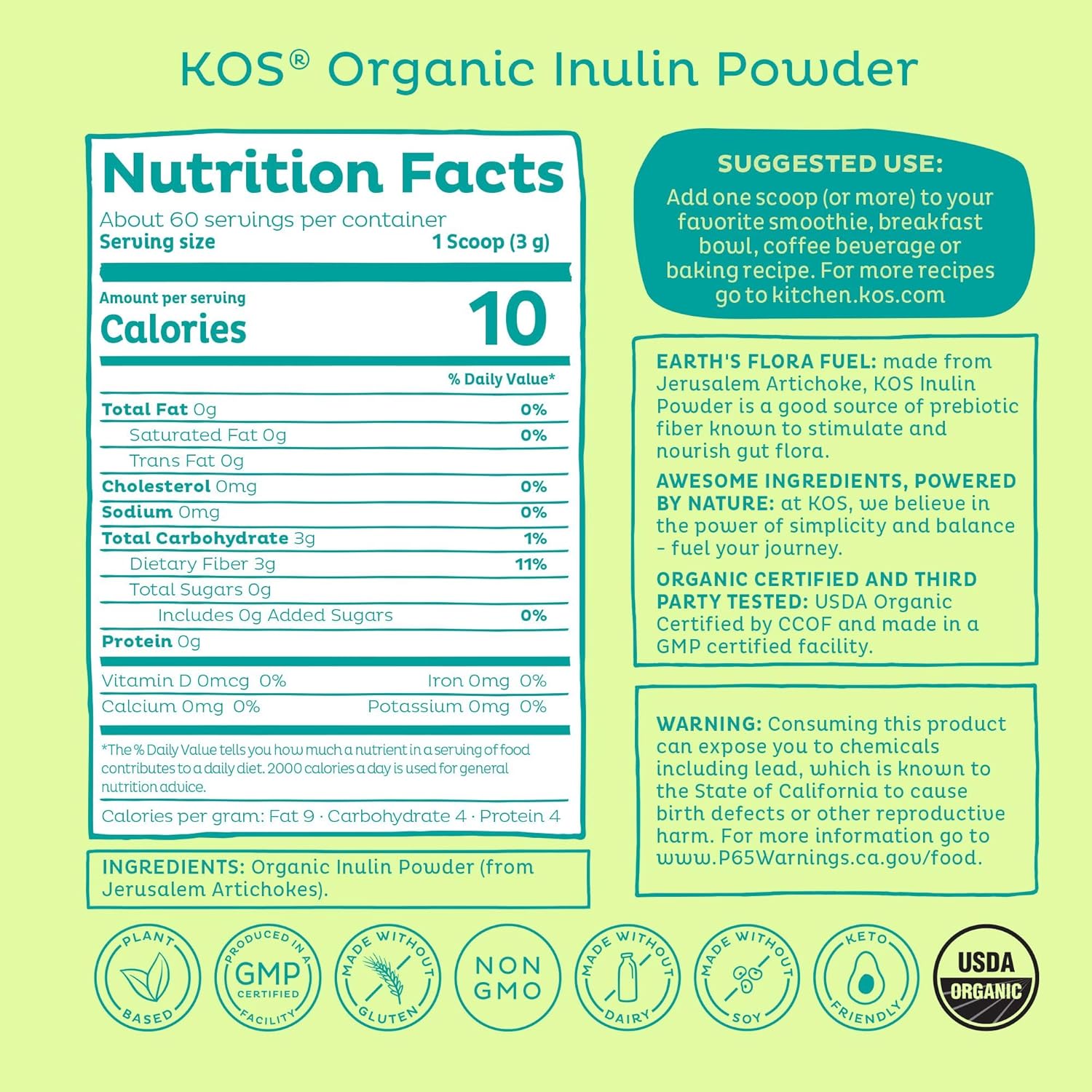 Organic Inulin Powder for Digestive Health - KOS Brand