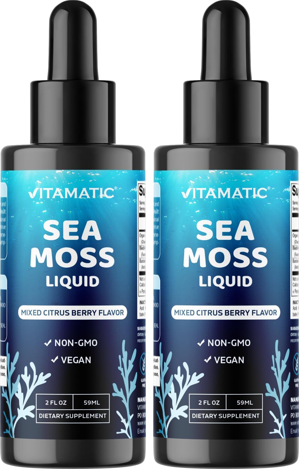Organic Irish Sea Moss, Bladderwrack & Burdock Root Liquid Supplement - 2 Pack, 2800mg Per Serving - 4oz Total - Seamoss Concentrate