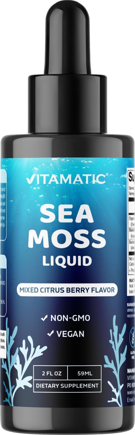 Organic Irish Sea Moss, Bladderwrack & Burdock Root Liquid Supplement - 2 Pack, 2800mg Per Serving - 4oz Total - Seamoss Concentrate