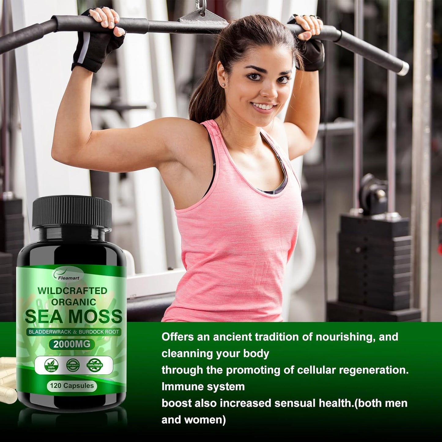 Organic Irish Sea Moss Capsules 2 Pack - 120ct Superfood Blend with Bladderwrack, Burdock Root for Immune & Digestive Health