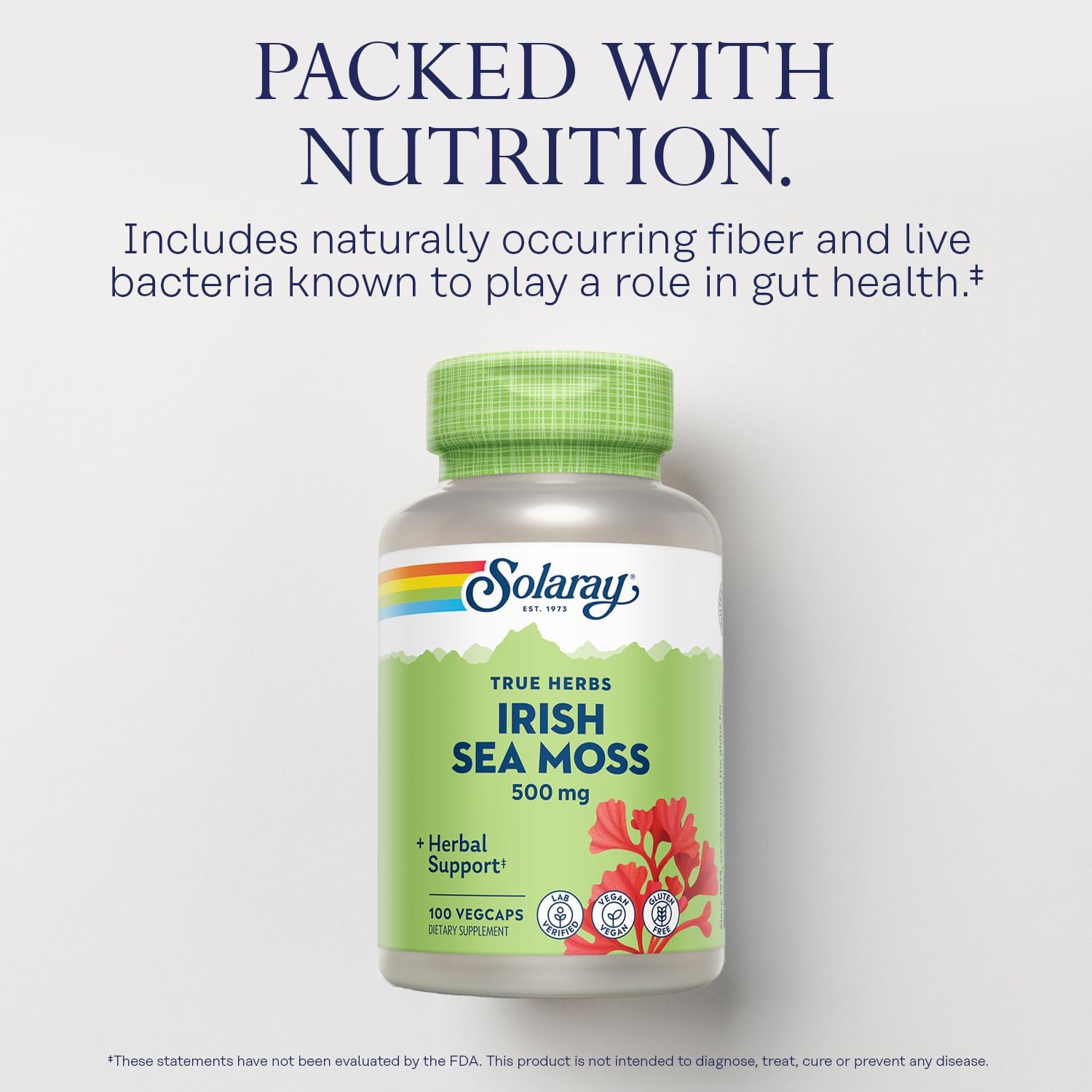 Organic Irish Sea Moss Capsules 500mg for Gut Health - Vegan, Gluten Free, Lab Verified - 100 Servings