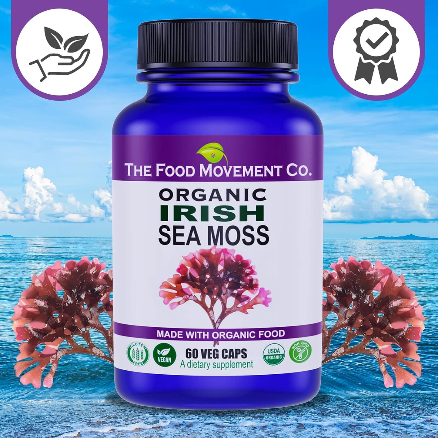 Organic Irish Sea Moss Capsules for Digestion & Immune Support - 60 Count