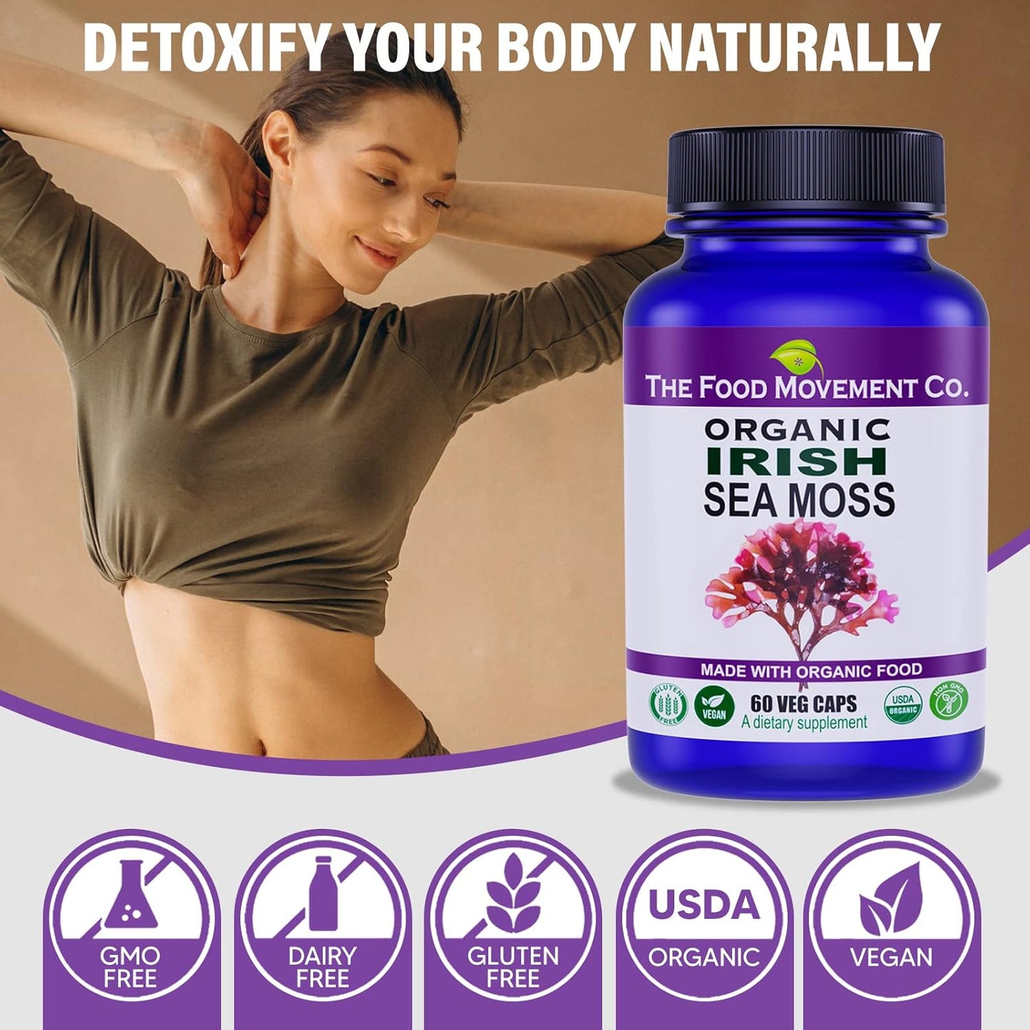 Organic Irish Sea Moss Capsules for Digestion & Immune Support - 60 Count