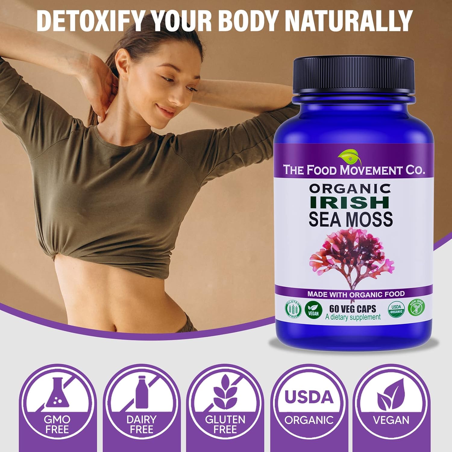 Organic Irish Sea Moss Capsules for Digestion & Immune Support - 60 Count