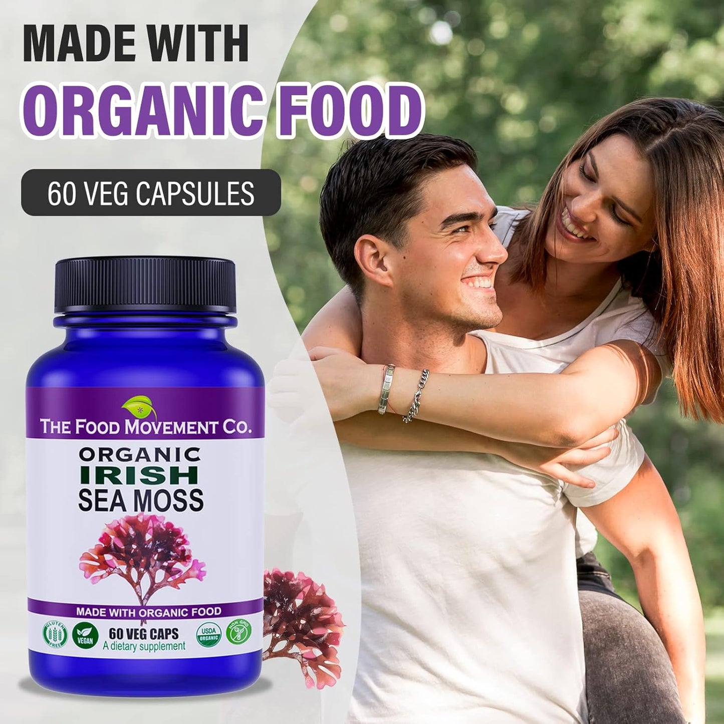 Organic Irish Sea Moss Capsules for Digestion & Immune Support - 60 Count