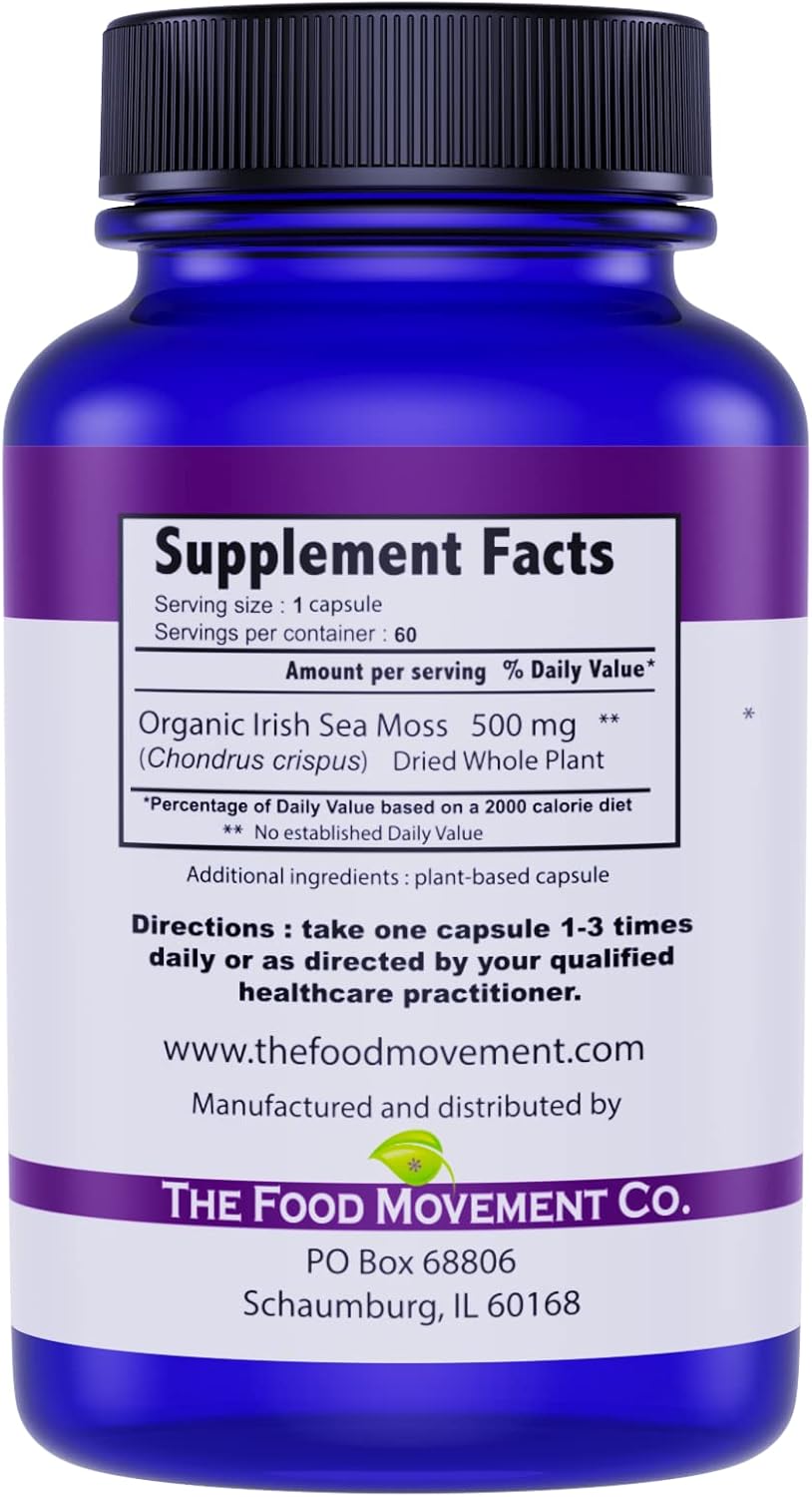 Organic Irish Sea Moss Capsules for Digestion & Immune Support - 60 Count