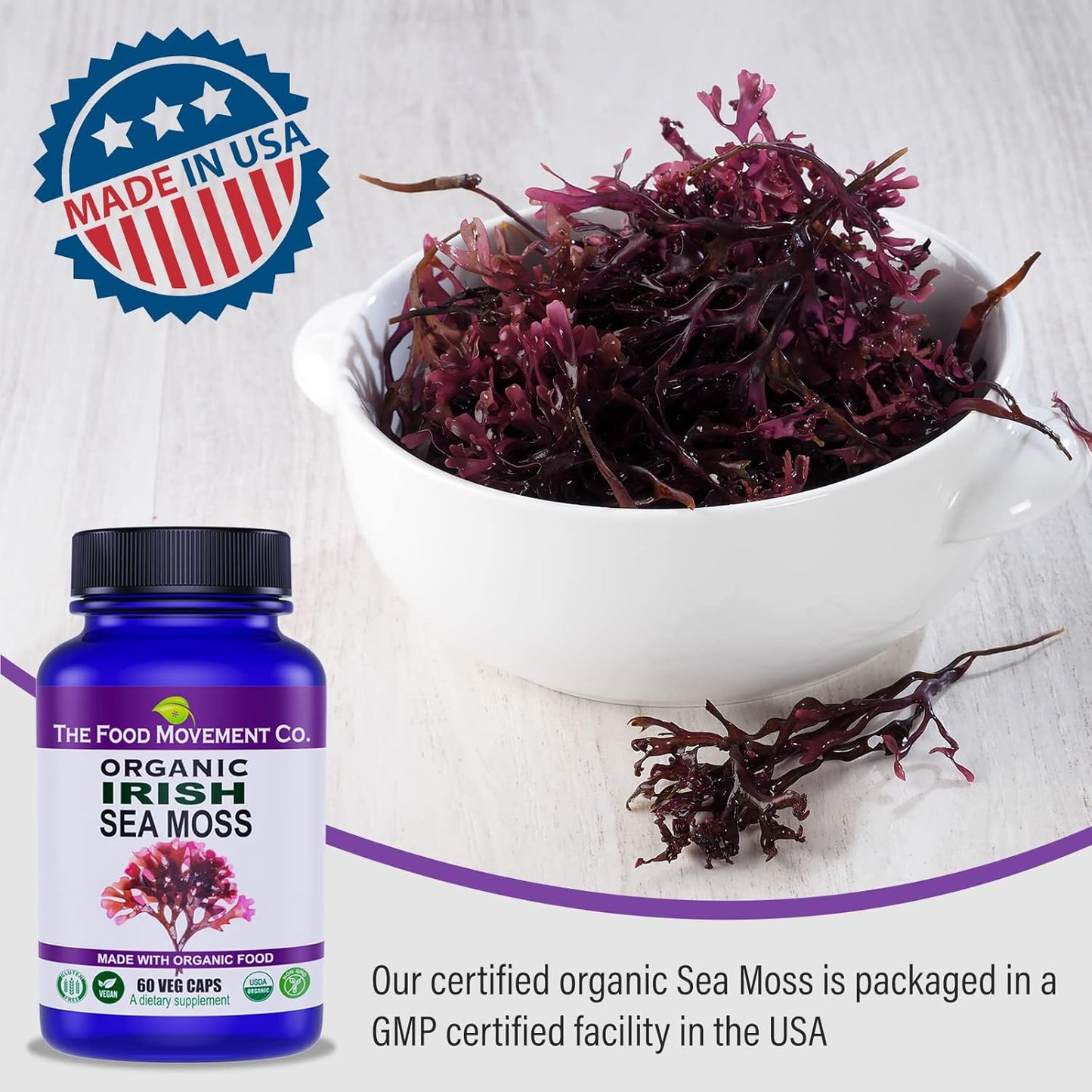 Organic Irish Sea Moss Capsules for Digestion & Immune Support - 60 Count