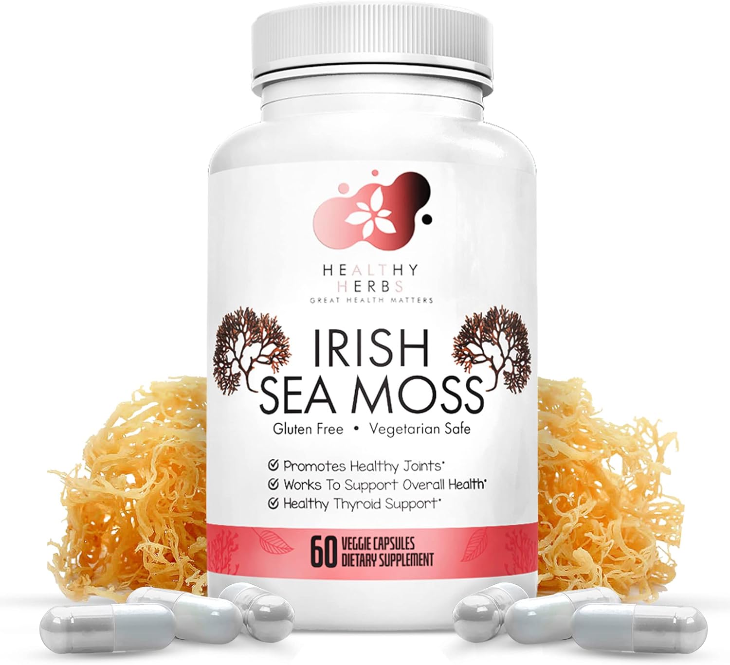 Organic Irish Sea Moss Capsules | Vegan, Non-GMO Seamoss Pills | Natural Source of Essential Vitamins & Minerals | Easy-to-Swallow Superfood Supplement (60 Capsules)