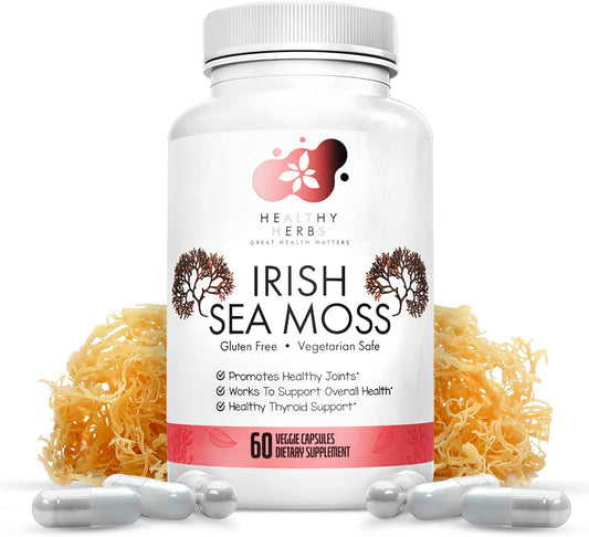 Organic Irish Sea Moss Capsules | Vegan, Non-GMO Seamoss Pills | Natural Source of Essential Vitamins & Minerals | Easy-to-Swallow Superfood Supplement (60 Capsules)