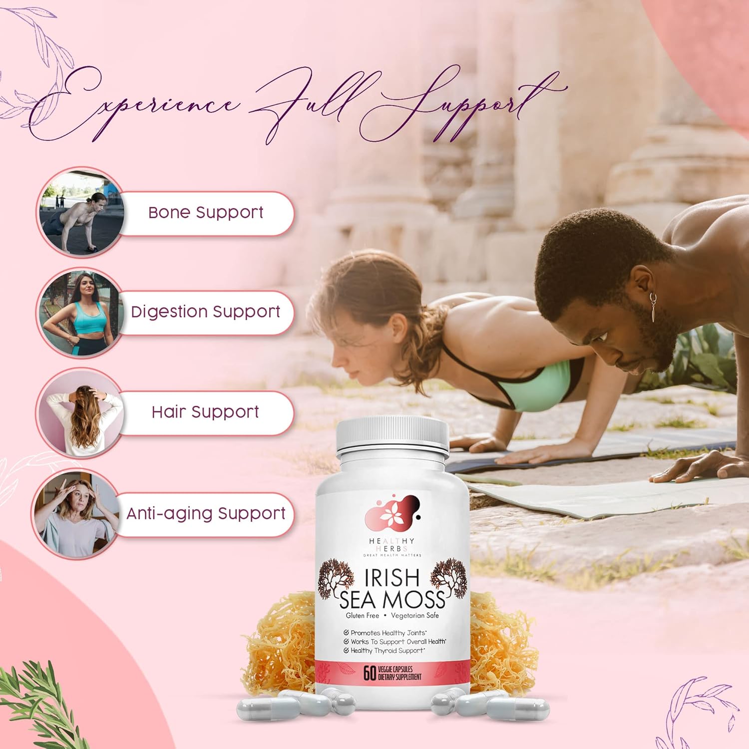 Organic Irish Sea Moss Capsules | Vegan, Non-GMO Seamoss Pills | Natural Source of Essential Vitamins & Minerals | Easy-to-Swallow Superfood Supplement (60 Capsules)