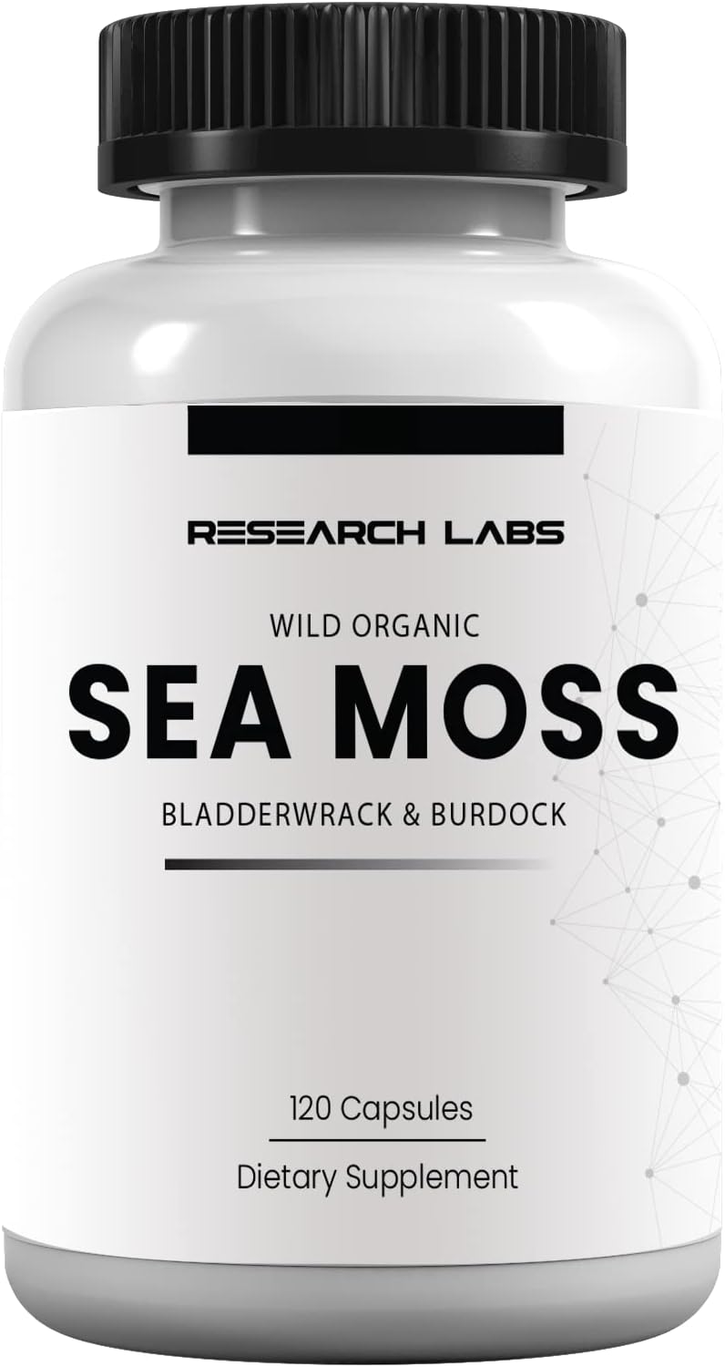 Organic Irish Sea Moss Capsules with Bladderwrack & Burdock Root for Thyroid Support - 120 Pills