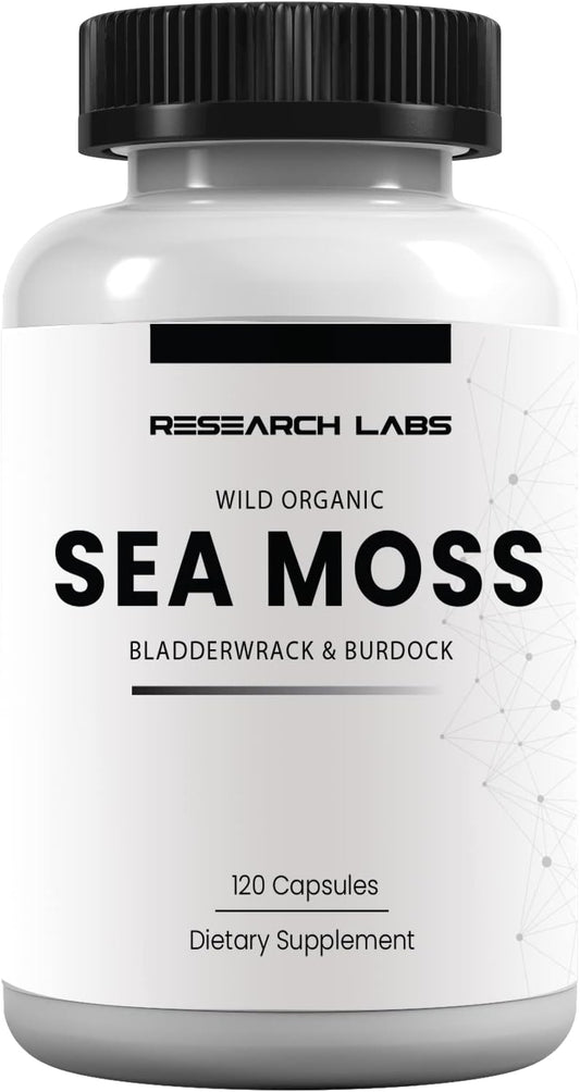 Organic Irish Sea Moss Capsules with Bladderwrack & Burdock Root for Thyroid Support - 120 Pills