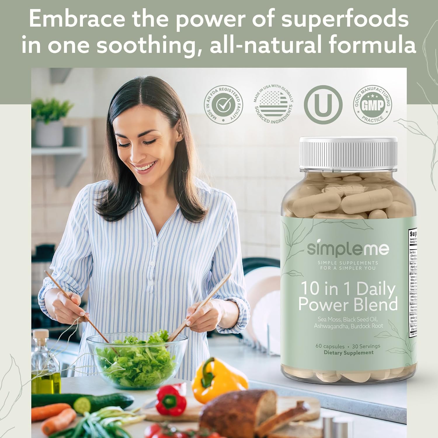 Organic Irish Sea Moss Capsules with Bladderwrack, Burdock Root, Ashwagandha, and Black Seed - Immunity Booster Supplement for Men and Women - Vegan, 60 Capsules