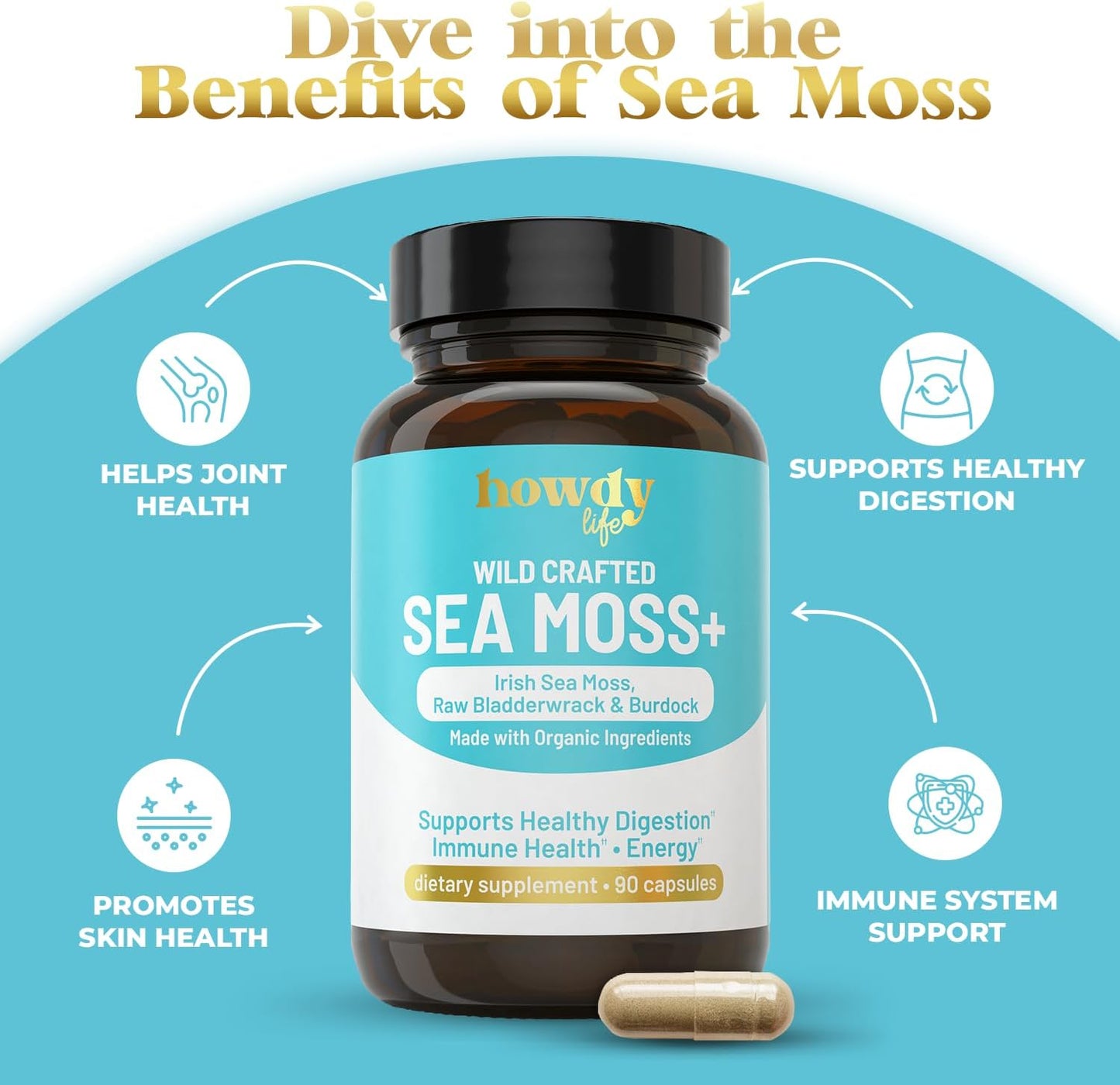 Organic Irish Sea Moss Capsules with Bladderwrack and Burdock Root for Digestion, Immune Health, Energy Boost