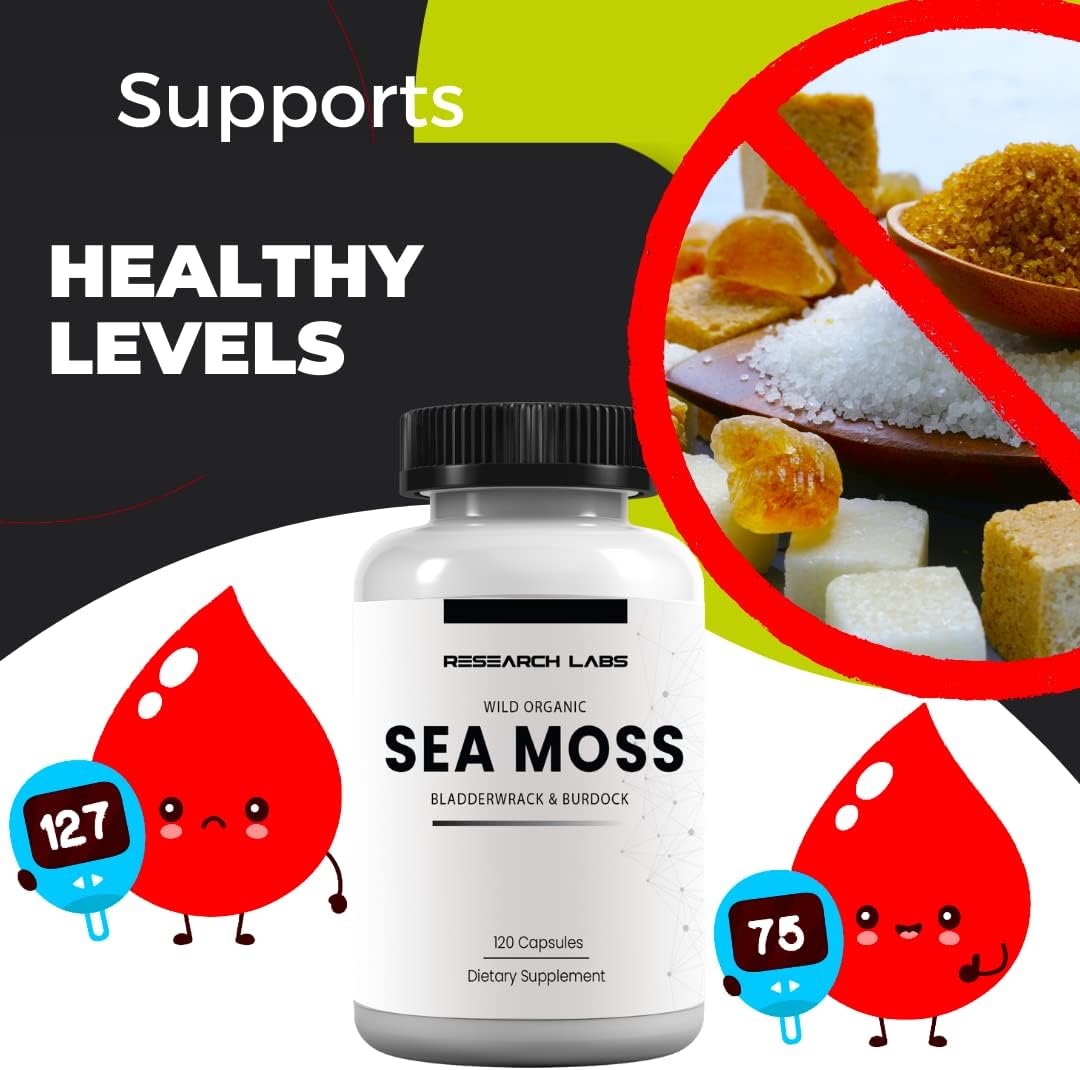 Organic Irish Sea Moss Capsules with Bladderwrack & Burdock Root for Thyroid Support - 120 Pills