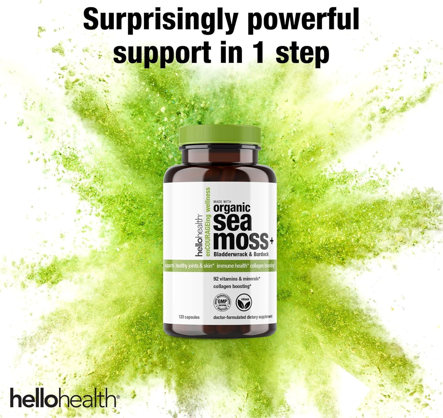 Organic Irish Sea Moss Capsules with Burdock Root & Bladderwrack for Immune Support - 120 Capsules