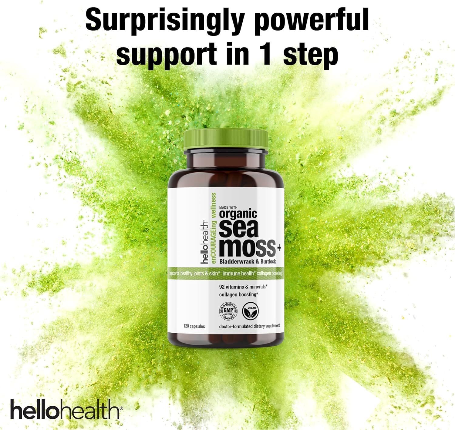 Organic Irish Sea Moss Capsules with Burdock Root & Bladderwrack for Immune Support - 120 Capsules